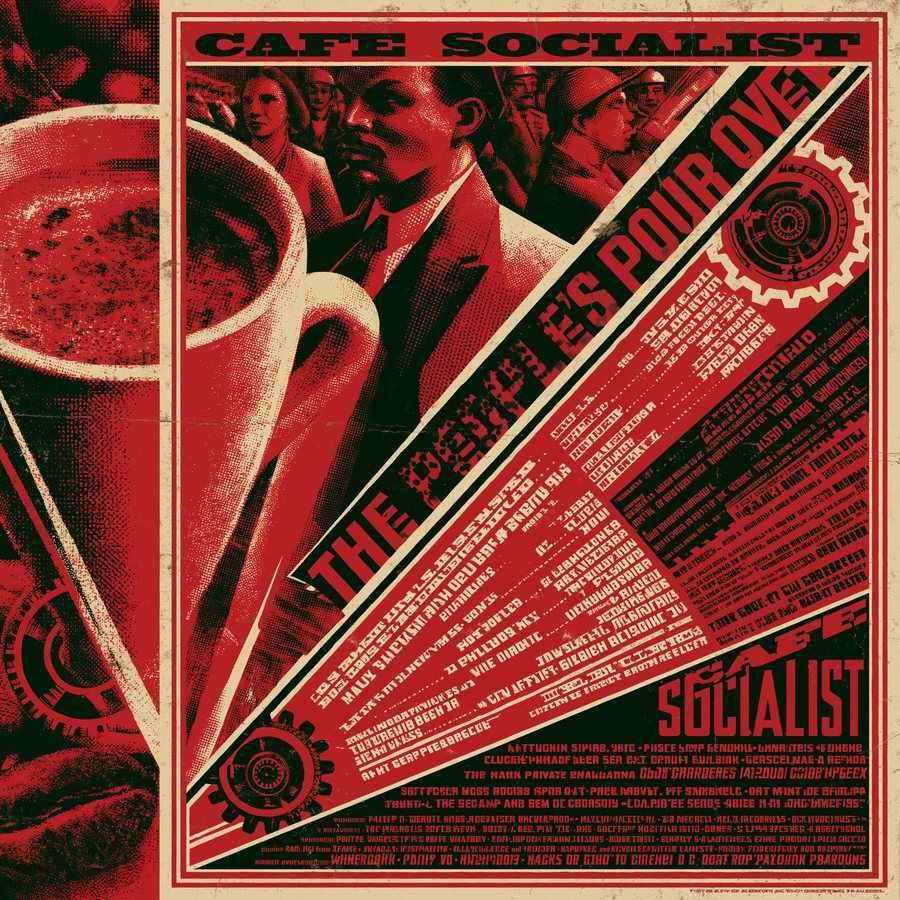 Constructivist propaganda poster of the full Cafe Socialist menu board