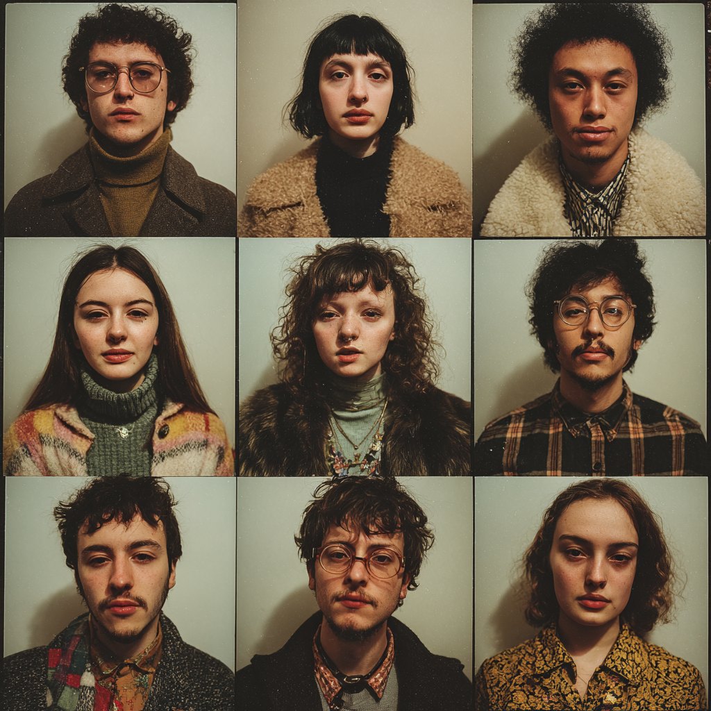 A grid of twelve deadpan studio portraits of the Cafe Socialist staff